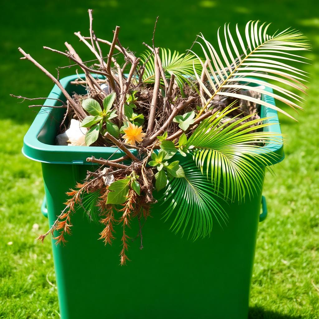 Green skip bin filled with garden waste and prunings